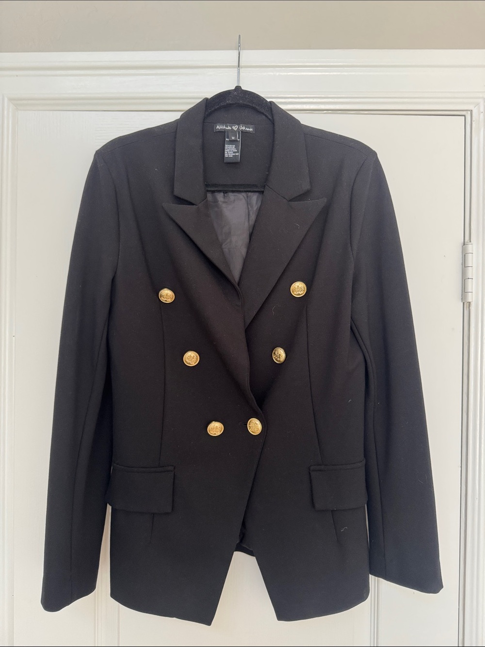 Black Double-Breasted Blazer with Decorative Gold Buttons